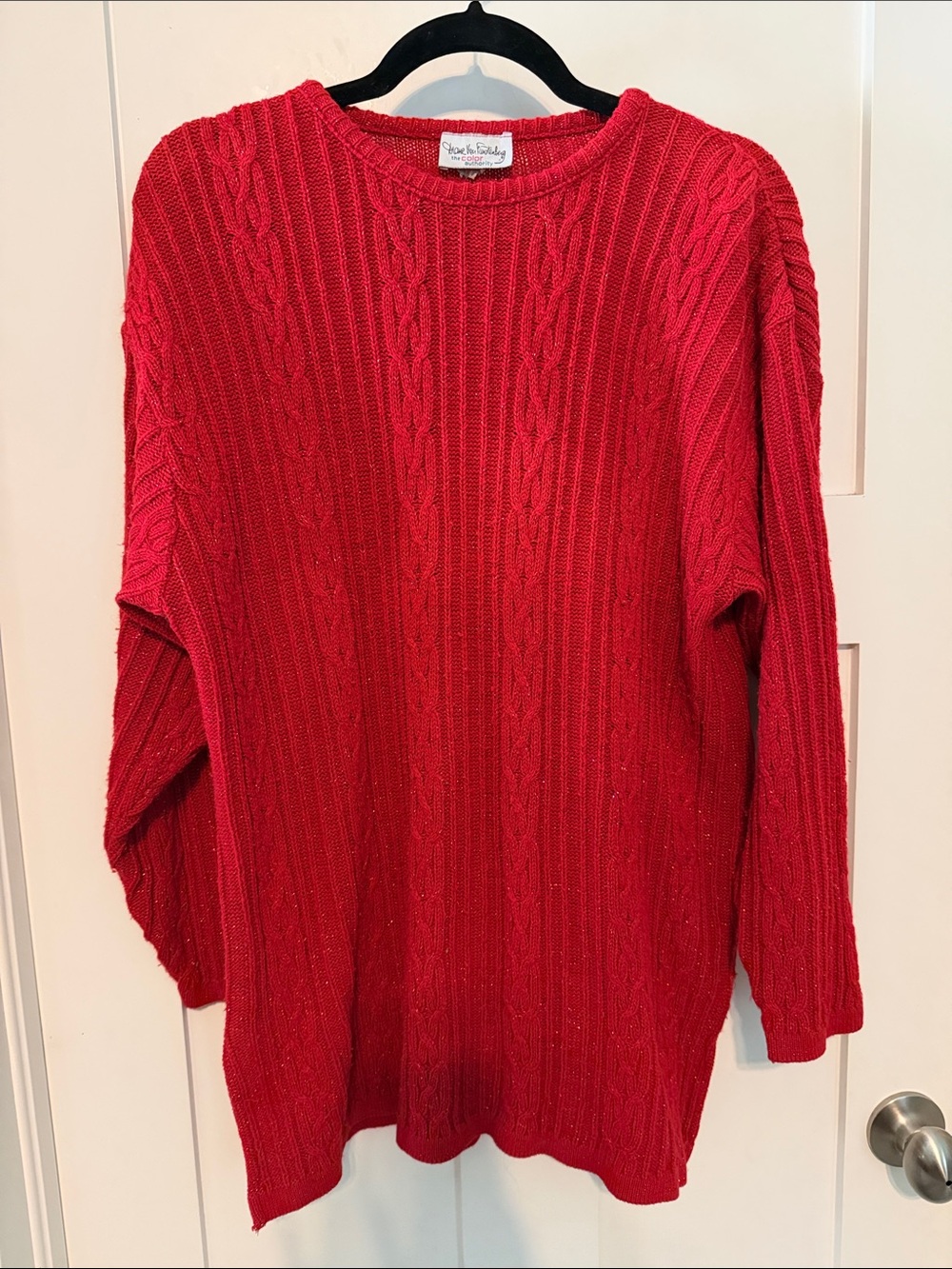 Vintage Diane Von Furstenberg Red Cable Knit Sweater with Metallic Thread